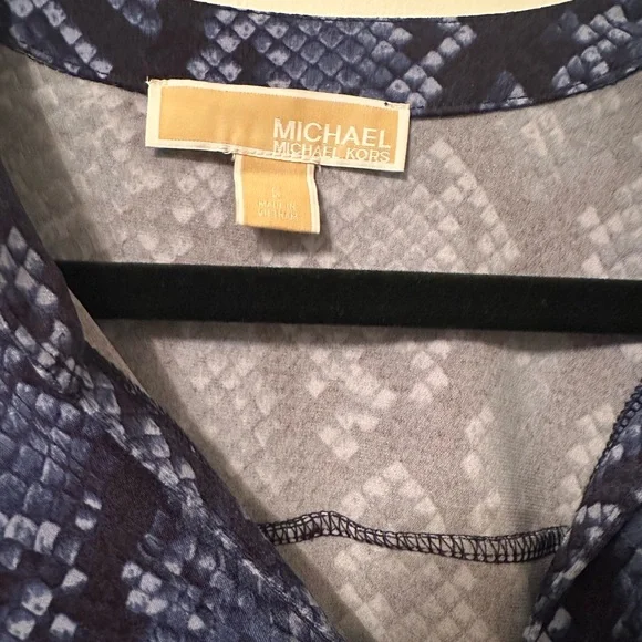 MICHAEL KORS | Snake Print Blue & Black 3/4 Sleeve Blouse | Size S - Picture 3 of 5